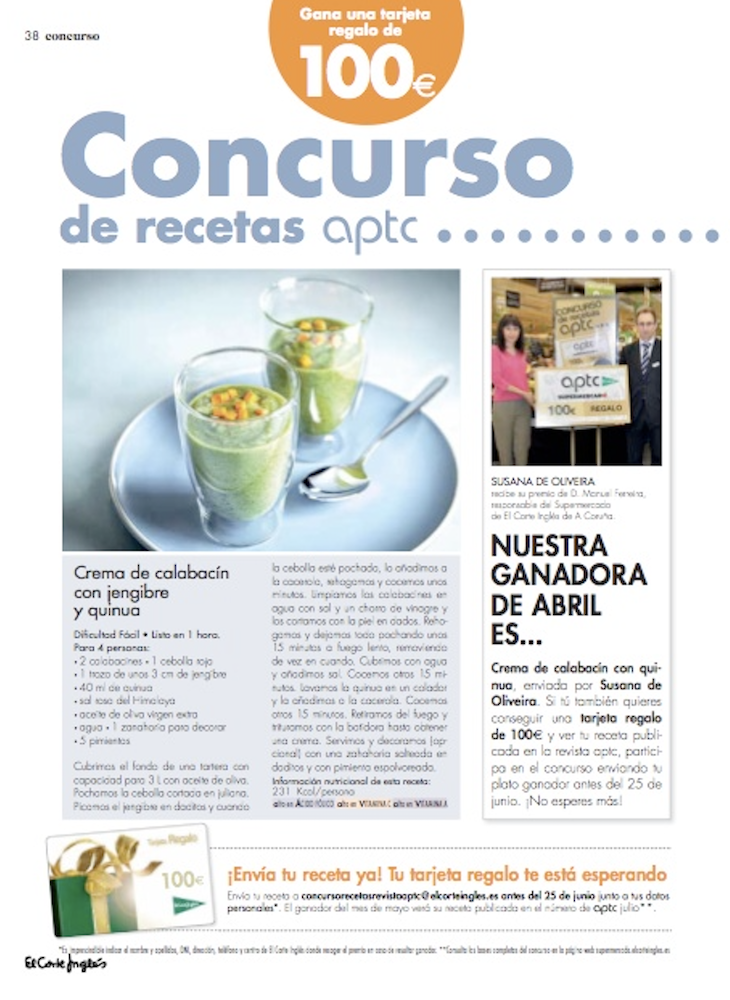 Photograph of the APTC magazine page where the winning recipe was published