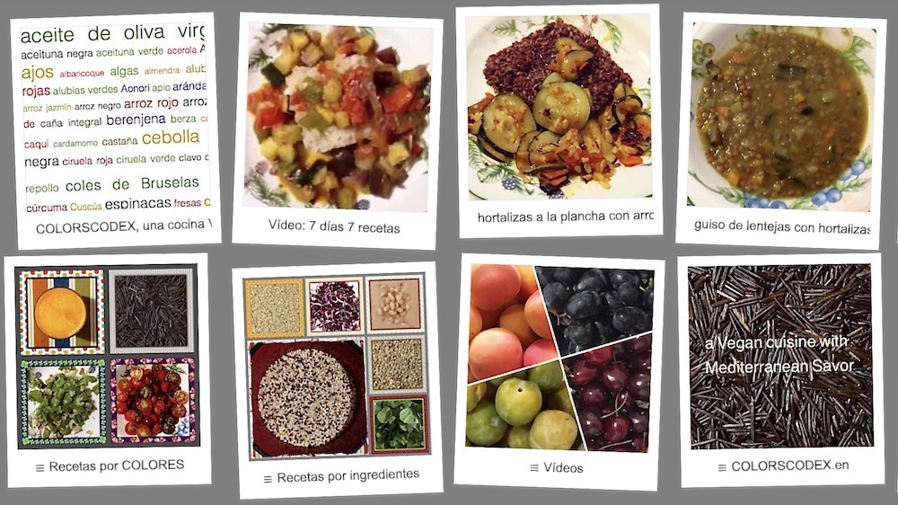 Photographs with recipes and subtitles to indicate the different sections of the blog.